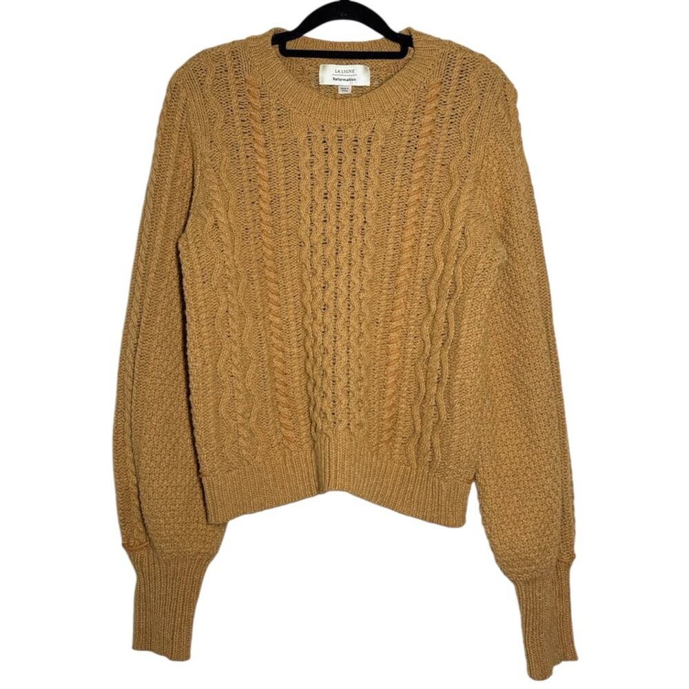 Reformation x La Ligne Camel Cotton Blend Cable Knit Sail Away Sweater - Small